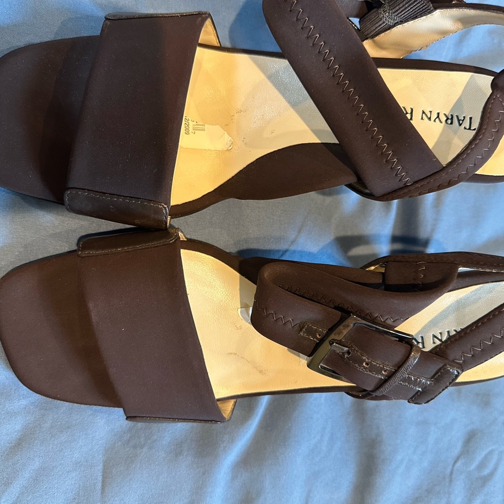 New Taryn Rose Journey Brown  Stretch Fabric/ Leather Strappy Heels~Size 8.5